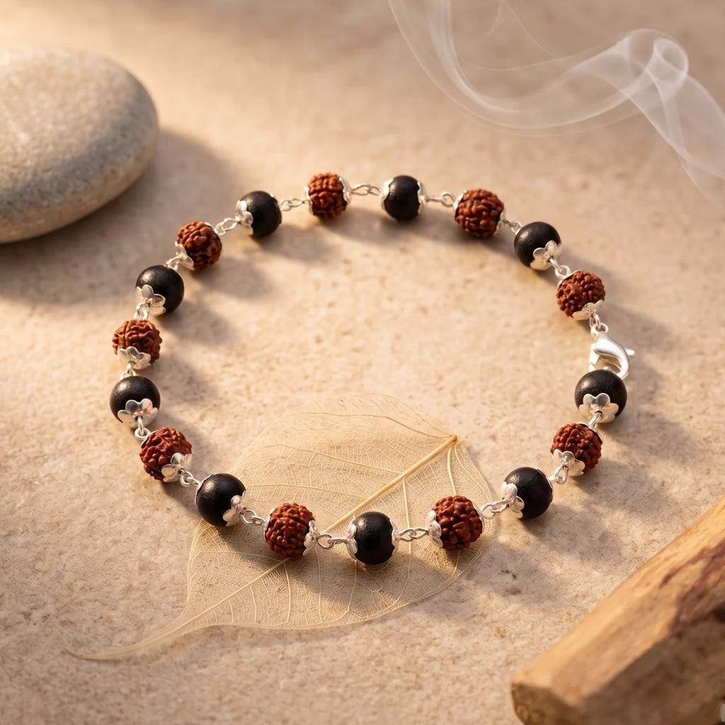 Luxury Karungali Rudraksha Bracelet 7MM – Natural Wooden Beads for Positive Energy & Spiritual Wellness