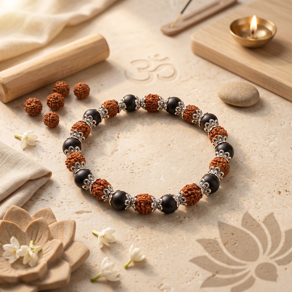 Premium 8MM Natural Karungali and 5 Mukhi Rudraksha Bracelet for Men & Women