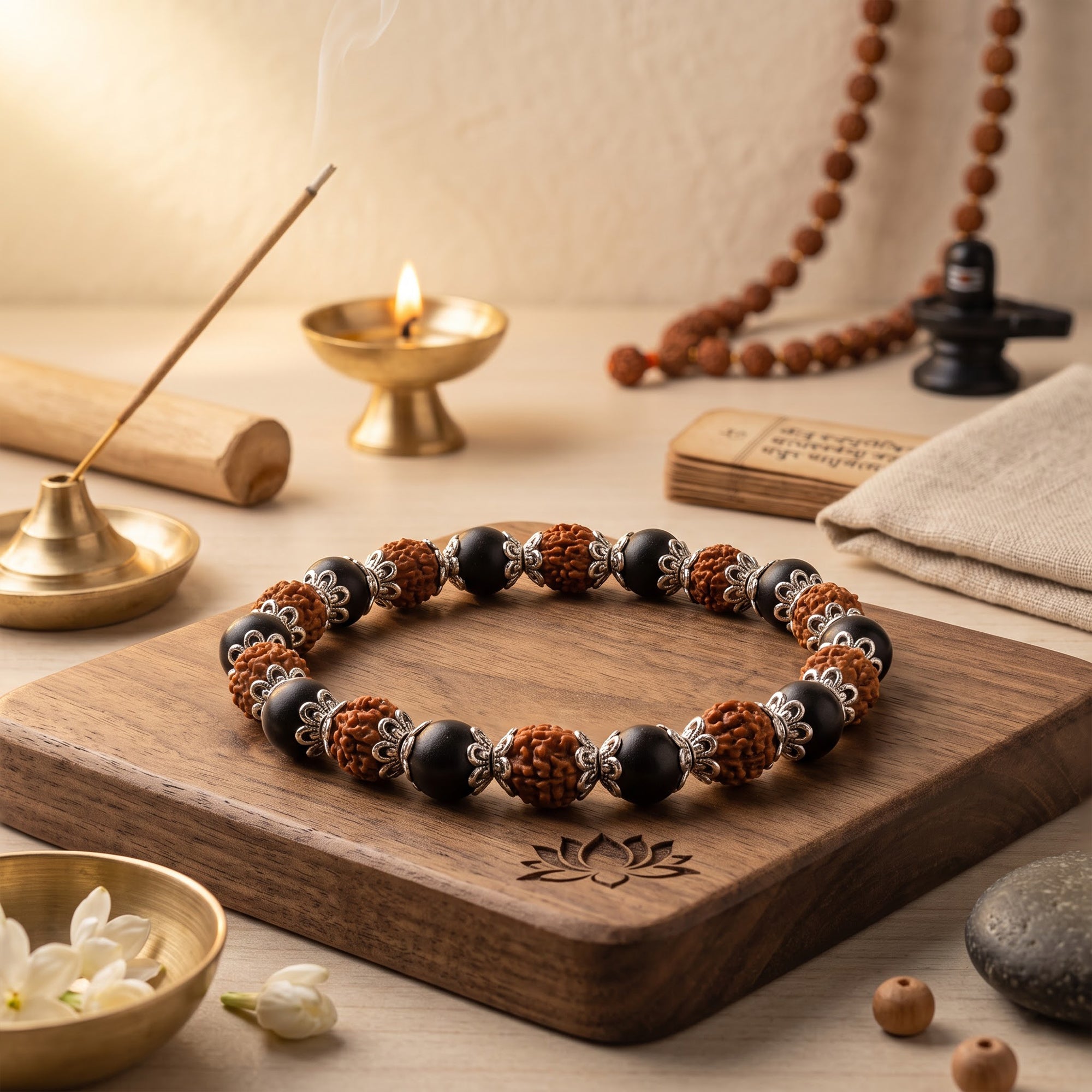 Premium 8MM Natural Karungali and 5 Mukhi Rudraksha Bracelet for Men & Women