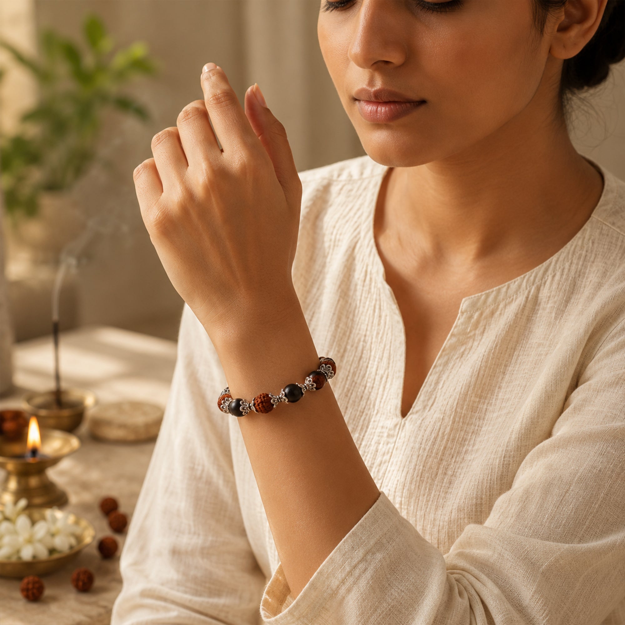 Premium 8MM Natural Karungali and 5 Mukhi Rudraksha Bracelet for Men & Women