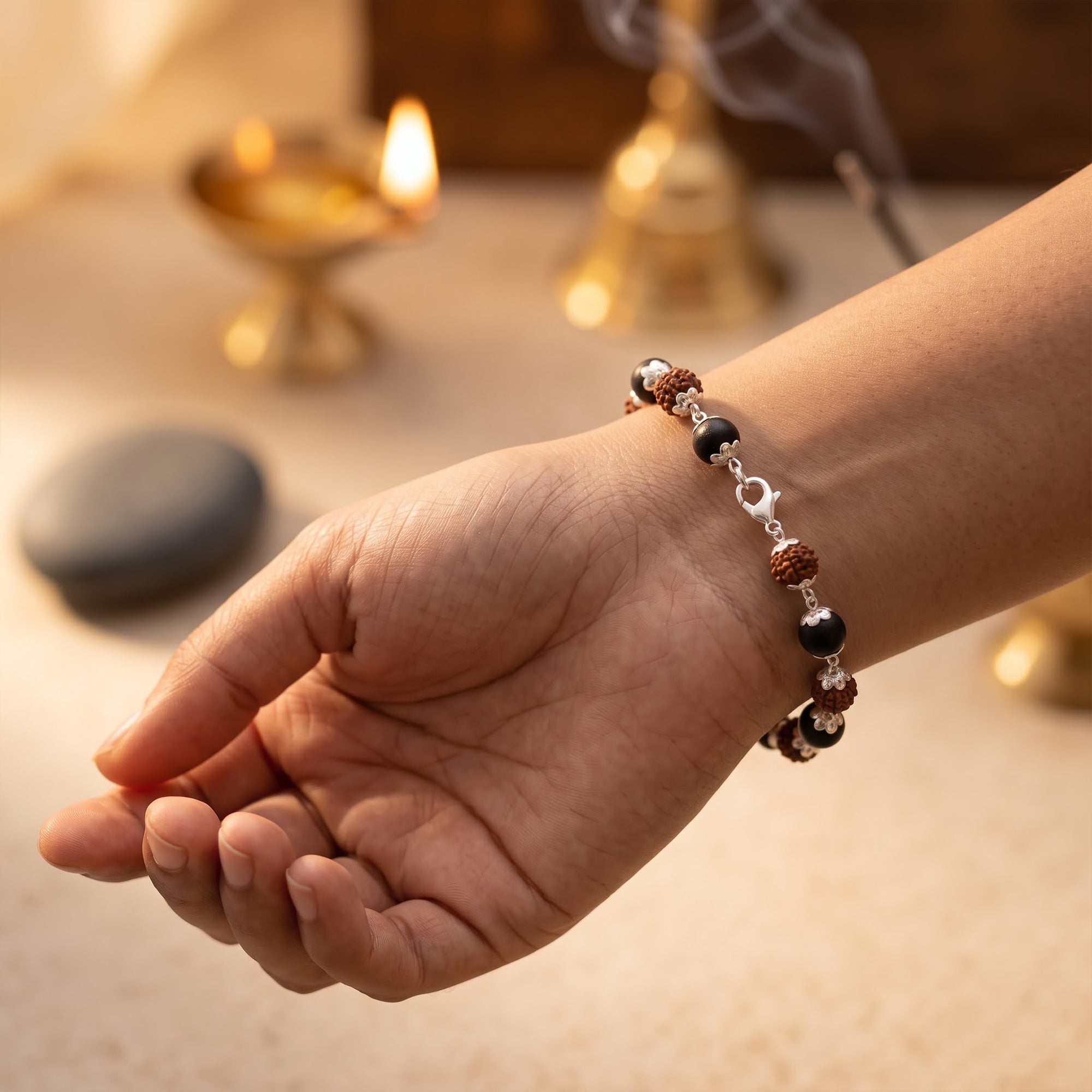 Luxury Karungali Rudraksha Bracelet 7MM – Natural Wooden Beads for Positive Energy & Spiritual Wellness