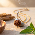 Premium 4 Mukhi Rudraksha Pendant in Sterling Silver with Golden Chain
