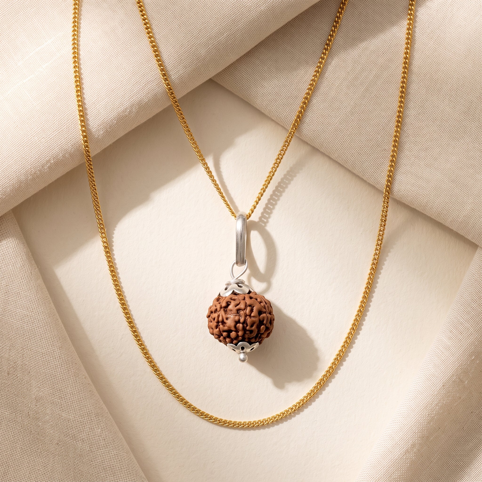 Premium 4 Mukhi Rudraksha Pendant in Sterling Silver with Golden Chain