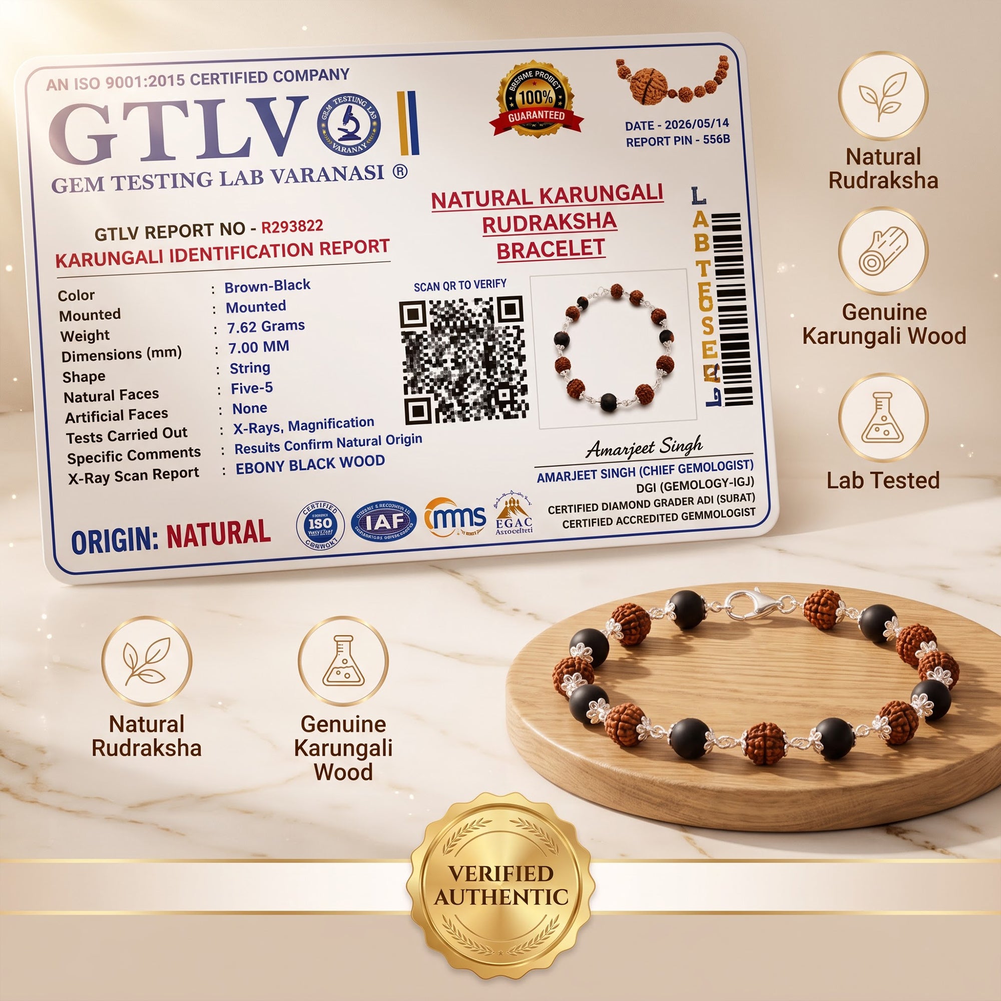 Luxury Karungali Rudraksha Bracelet 7MM – Natural Wooden Beads for Positive Energy & Spiritual Wellness