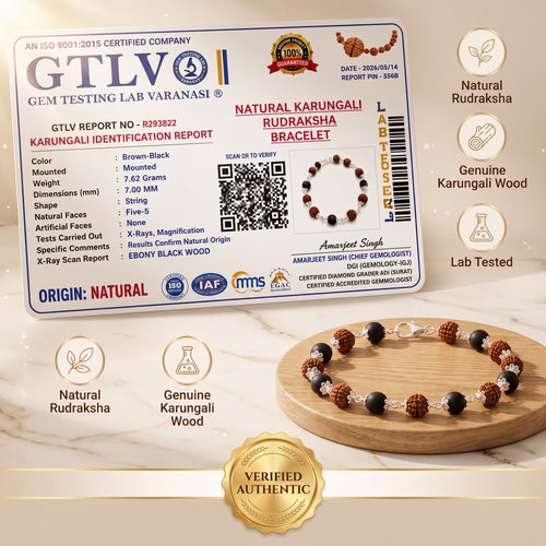Luxury Karungali Rudraksha Bracelet 7MM – Natural Wooden Beads for Positive Energy & Spiritual Wellness