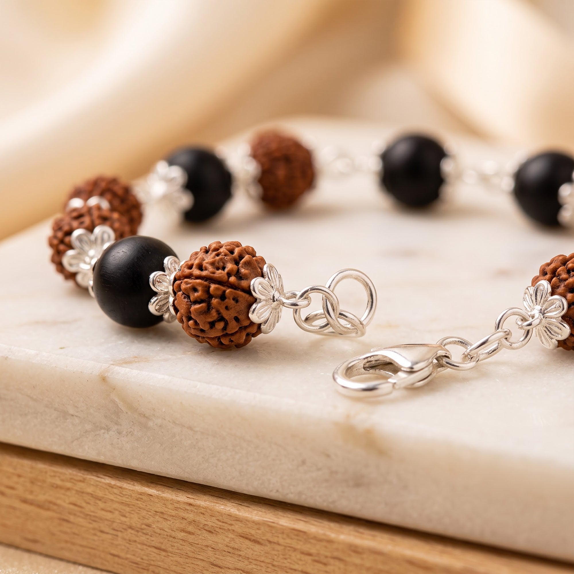 Luxury Karungali Rudraksha Bracelet 7MM – Natural Wooden Beads for Positive Energy & Spiritual Wellness