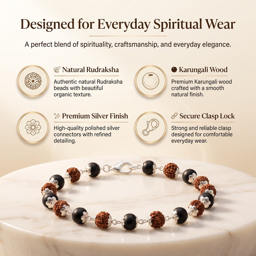 Luxury Karungali Rudraksha Bracelet 7MM – Natural Wooden Beads for Positive Energy & Spiritual Wellness