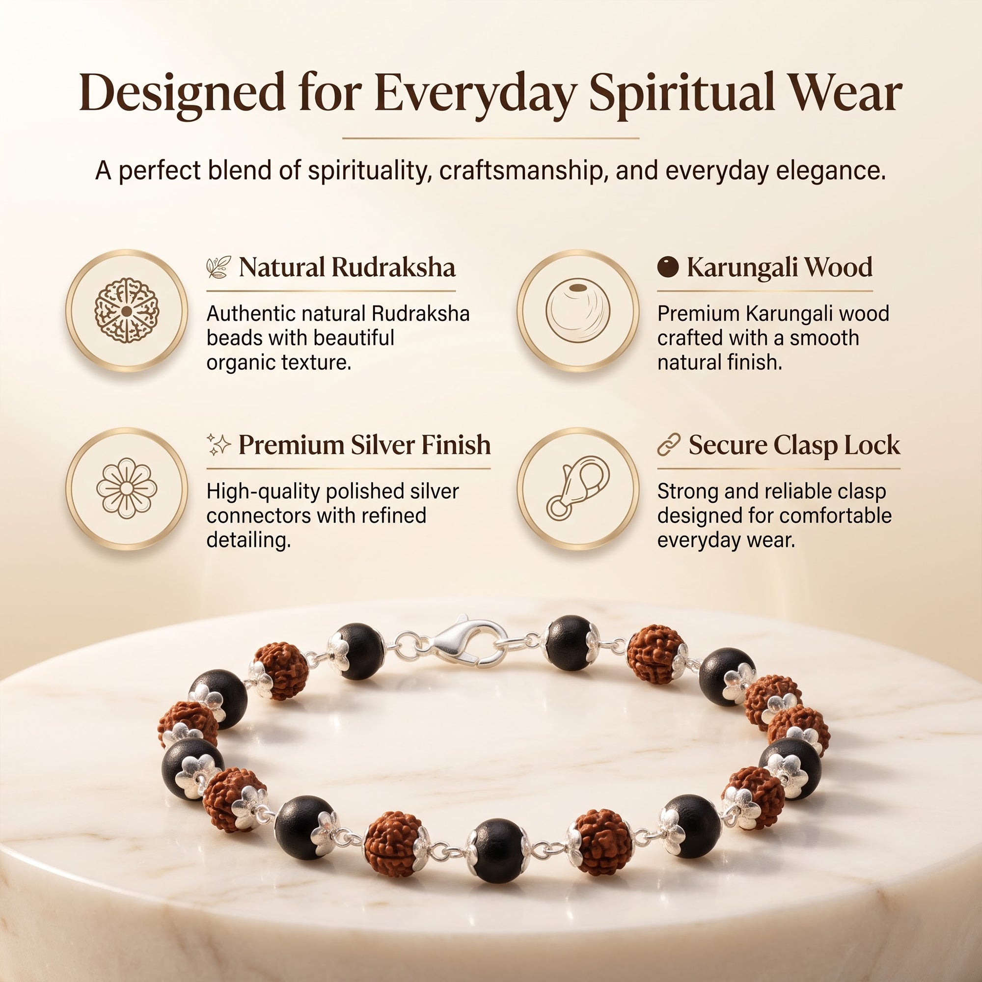 Luxury Karungali Rudraksha Bracelet 7MM – Natural Wooden Beads for Positive Energy & Spiritual Wellness