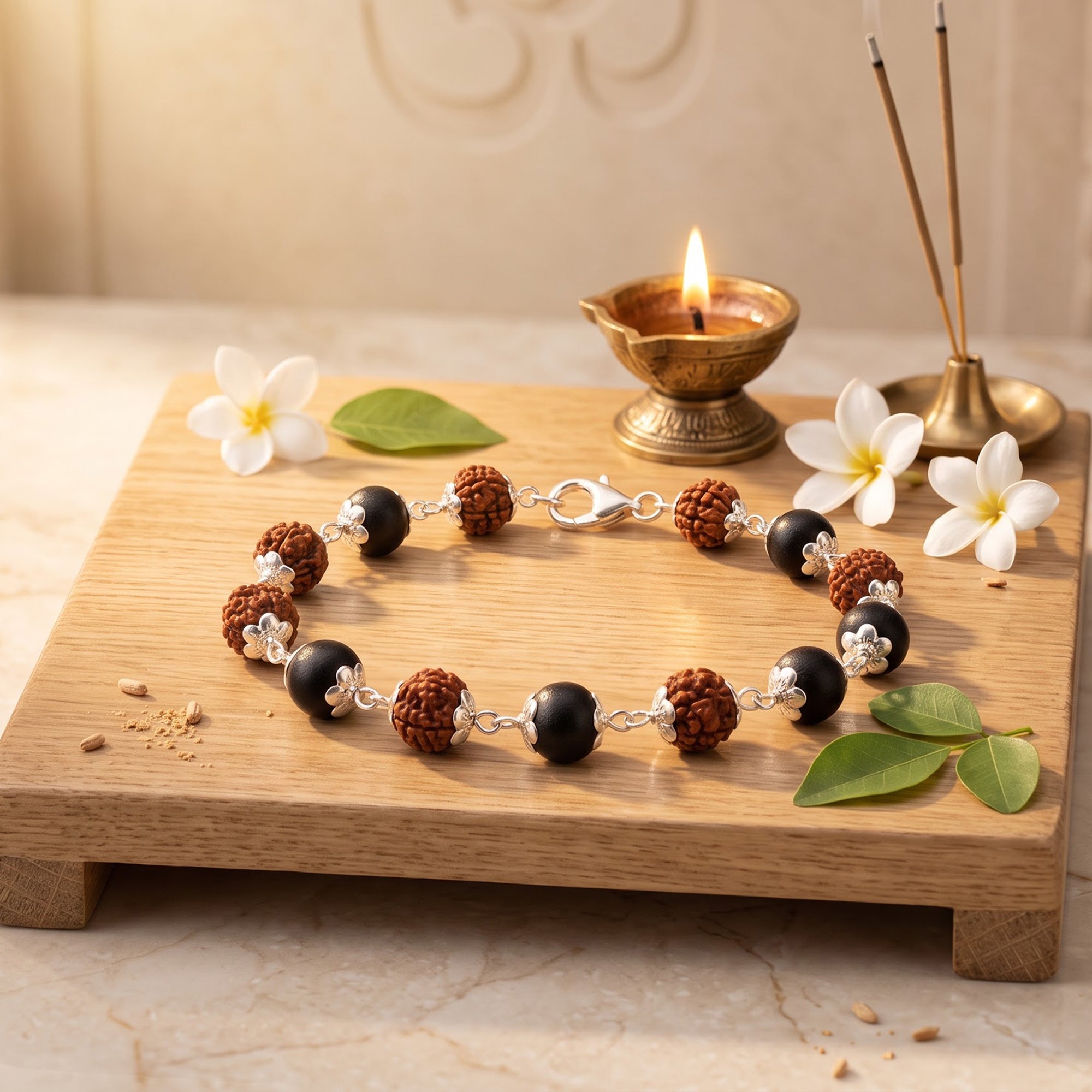 Luxury Karungali Rudraksha Bracelet 7MM – Natural Wooden Beads for Positive Energy & Spiritual Wellness