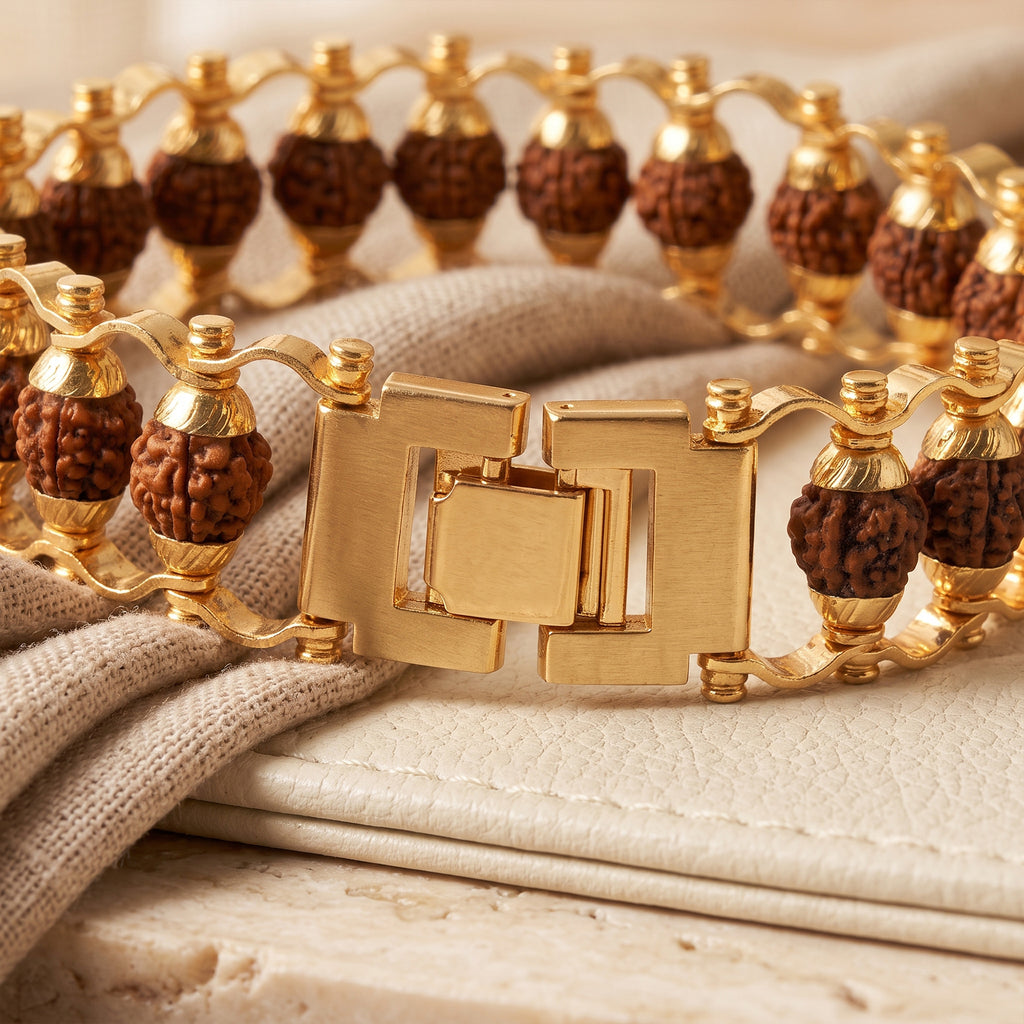 Gold Finish Rudraksha Iron Bracelet for Men & Women – Sacred Style