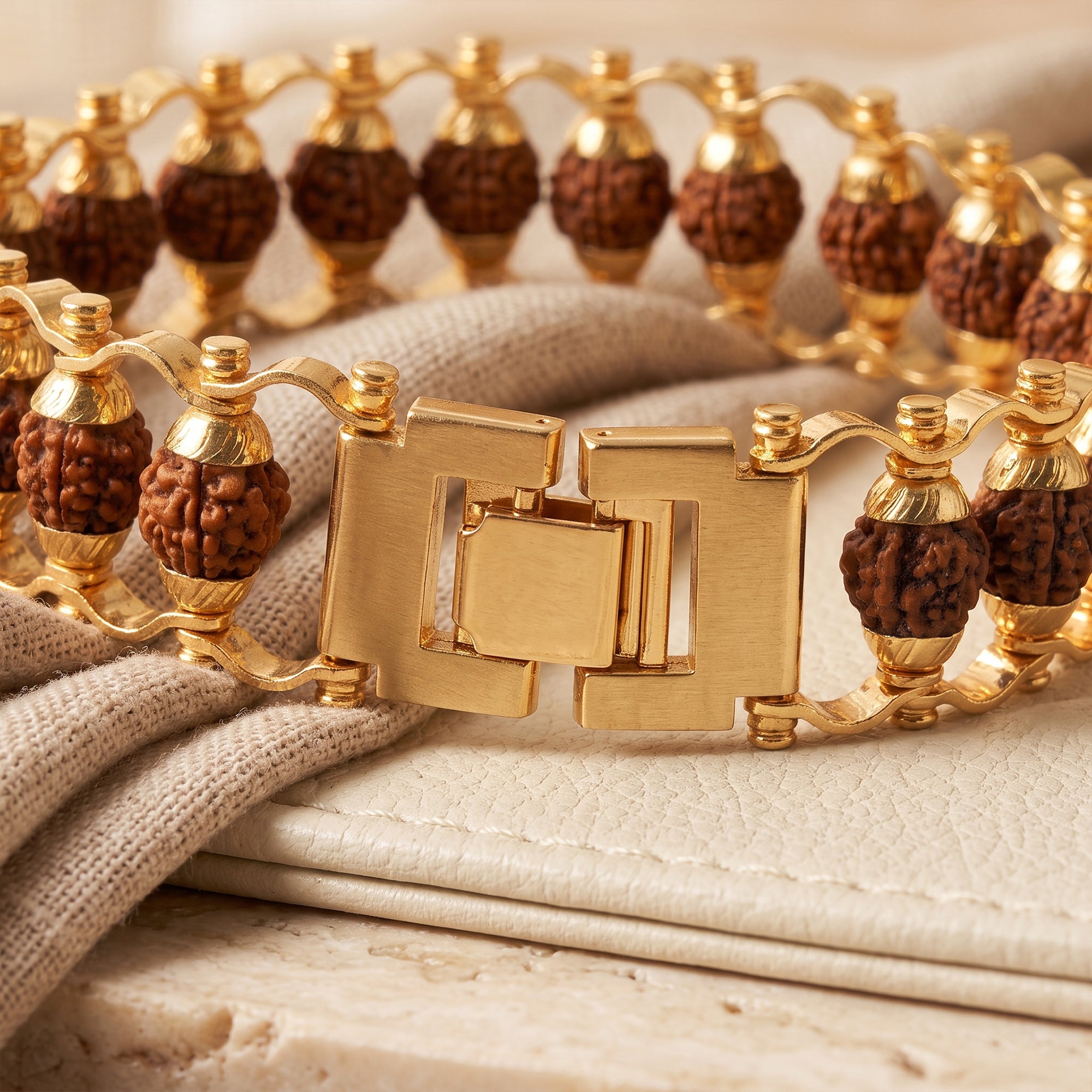 Gold Finish Rudraksha Iron Bracelet for Men & Women – Sacred Style