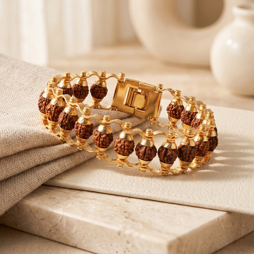 Gold Finish Rudraksha Iron Bracelet for Men & Women – Sacred Style