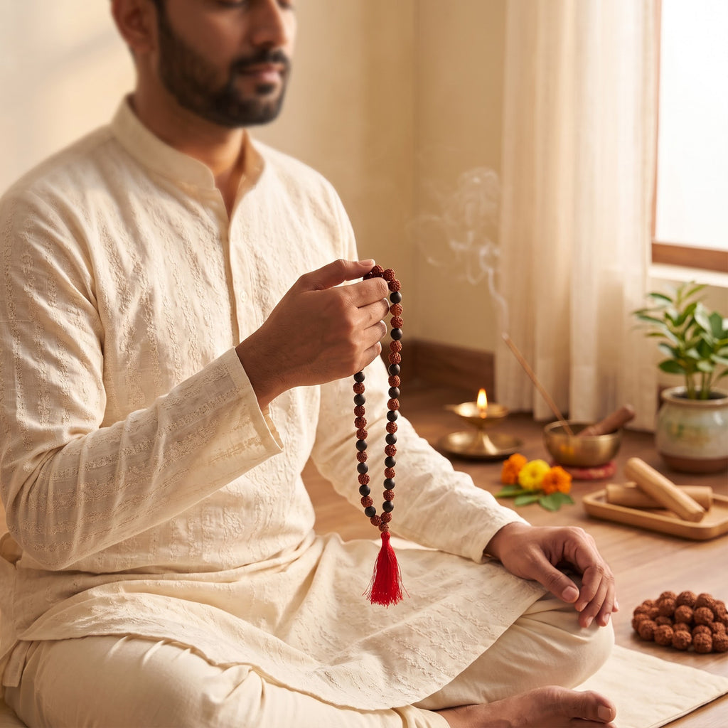 Authentic Karungali Rudraksha Mala 108 Beads | Natural Meditation & Spiritual Necklace for Men & Women
