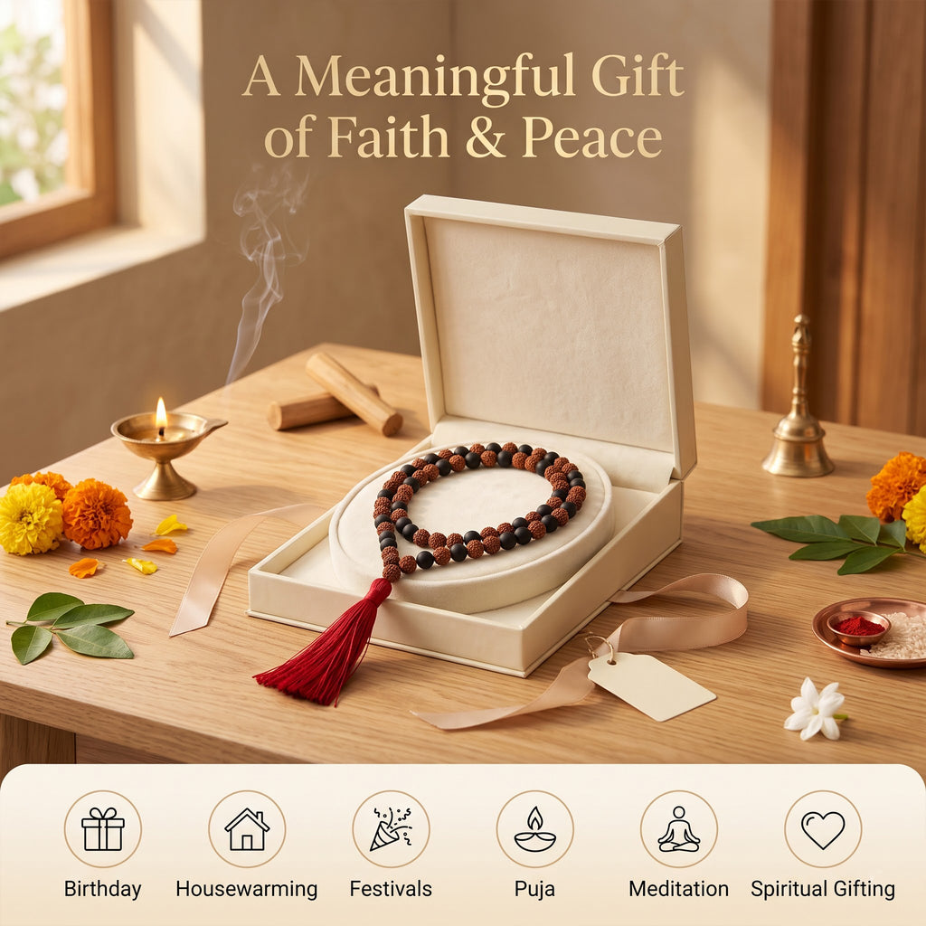 Authentic Karungali Rudraksha Mala 108 Beads | Natural Meditation & Spiritual Necklace for Men & Women